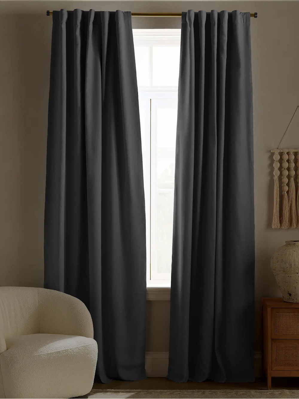 NWT QUINCE Set Of 2 48x84 European Linen True Blackout Curtains Grey 9175